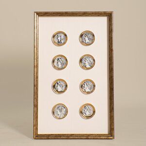 Antique Vintage Piero Fornasetti 1950s"Monete" Coasters Framed Wall Art  21"X33"